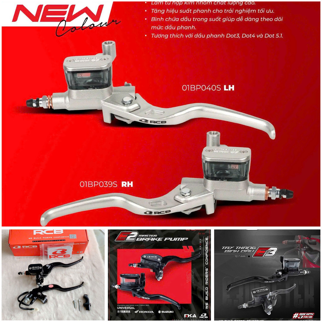 Cùm tay phanh thắng côn bình dầu liền vuông 12.7mm E3 / xéo 14mm E2 RCB chính hãng RACING BOY A3T 88