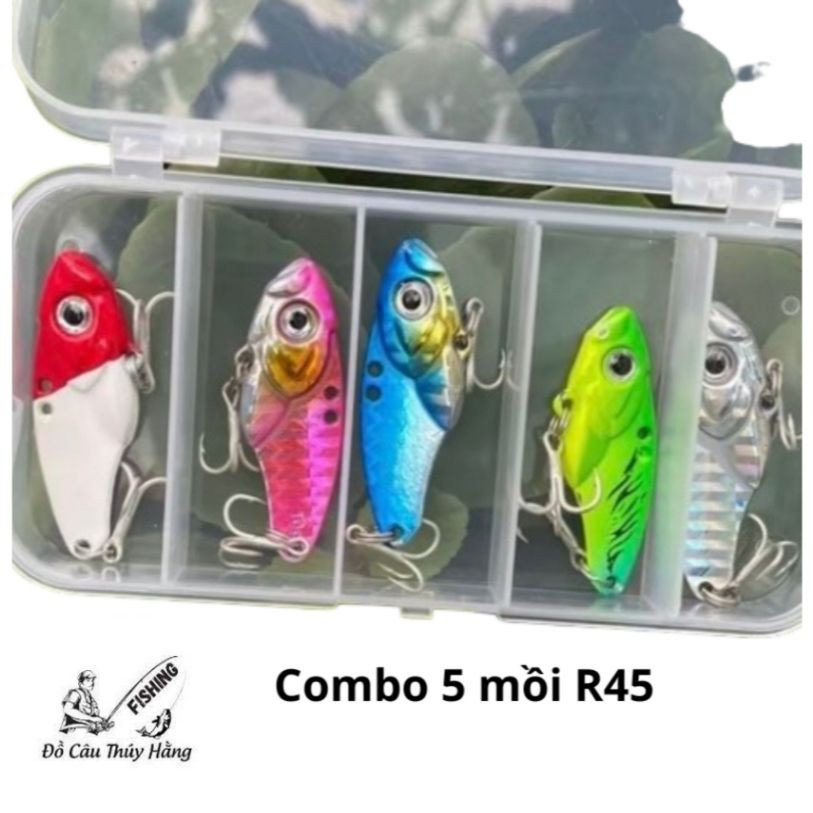 Mồi câu Lure cá sắt R45. Combo hộp mồi câu Lure gồm 5 con mồi cá sắt