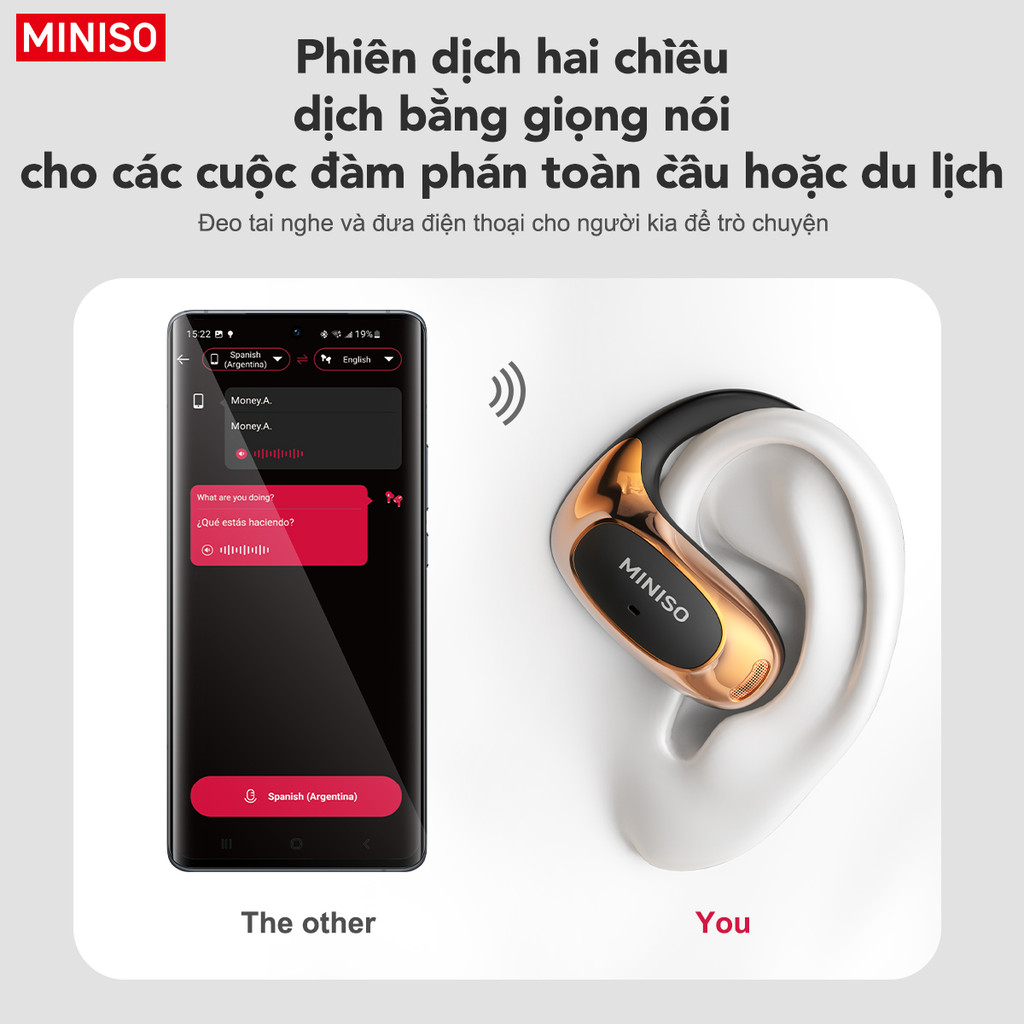 MINISO MS202 Tai Nghe Phiên Dịch AI Phiên dịch thời gian thực AI Giảm tiếng ồn Tai nghe Bluetooth Bluetooth 6.0 Tai nghe không dây Âm thanh nổi HiFi ASMR Có micrô Tai nghe dẫn truyền qua xương | BigBuy360 - bigbuy360.vn