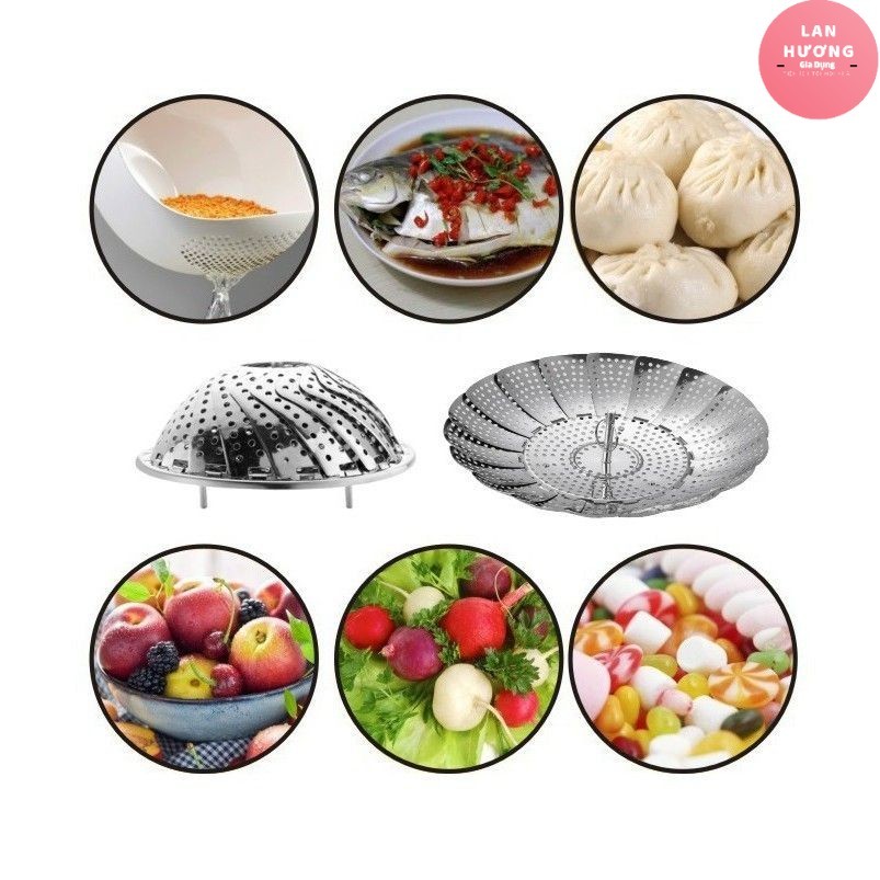 ( GIẢM SÂU ) Vỉ inox đồ xôi, hấp cá/ tôm/ bánh cách thuỷ gập gọn INOX SUS410.