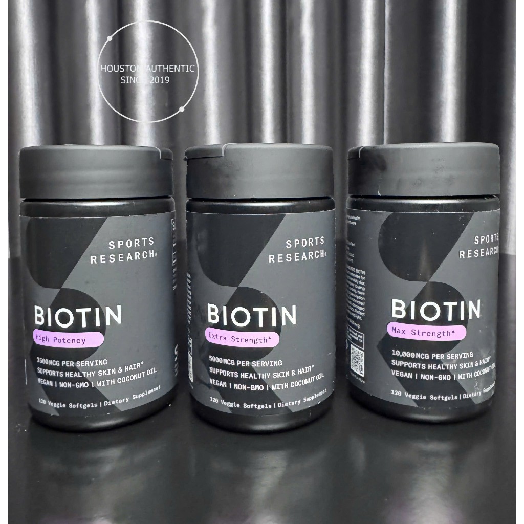 [ ĐỦ BILL STORE + AIR] Viên uống Biotin 2500mcg 5000mcg 10000mcg 120 viên Sports Research Vegan Orga