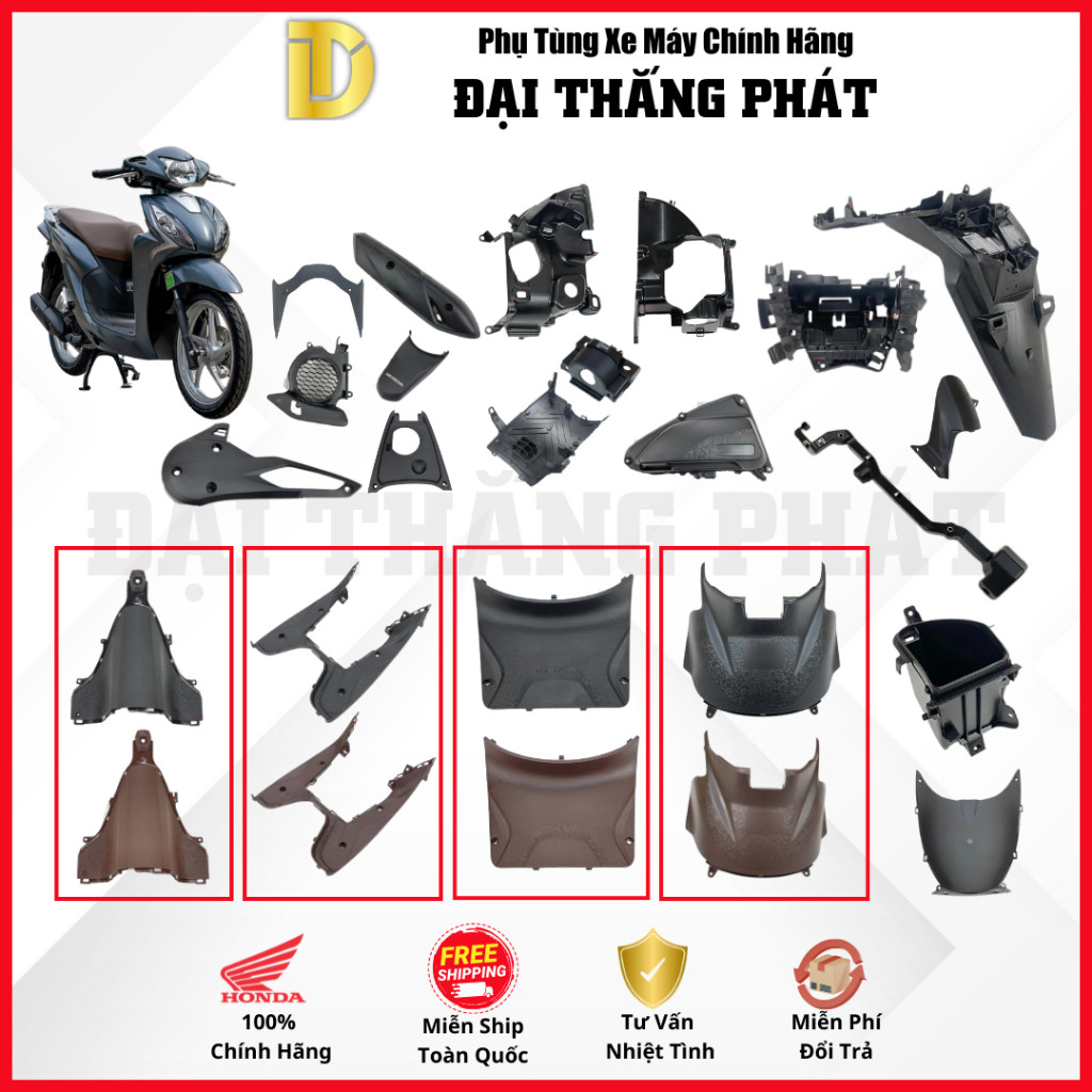 (Có bán lẻ) Dàn nhựa nhám Vision 110cc (2021-2025) K2C màu Nâu/ Đen chính hãng Honda -  ĐTP