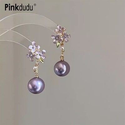 Pinkdudu Vintage Tím Osmanthus - Bông Tai Simple Drop từ Nhựa và Hợp Kim Kẽm, Trang Sức Phụ Kiện PD2325
