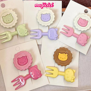 🍟mujicici🍟Kitty Moon Cake Fork Kẹp Tóc Bộ Cô Gái Dễ Thương Mèo Nổ Kẹp Hoạt Hình Phụ Kiện Tóc Dành