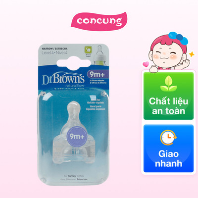 Núm ty thay thế Silicon Dr.Brown's Cổ Hẹp (2 cái, số 4, 9-12M)
