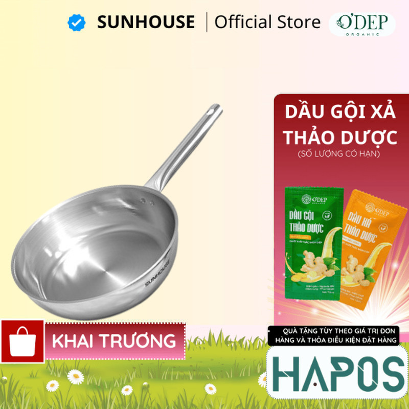 Chảo inox 304 đa lớp Sunhouse IN20M6 - IN24M6 - IN26M6 20-24-26cm dùng với mọi loại bếp - HAPOS HHL