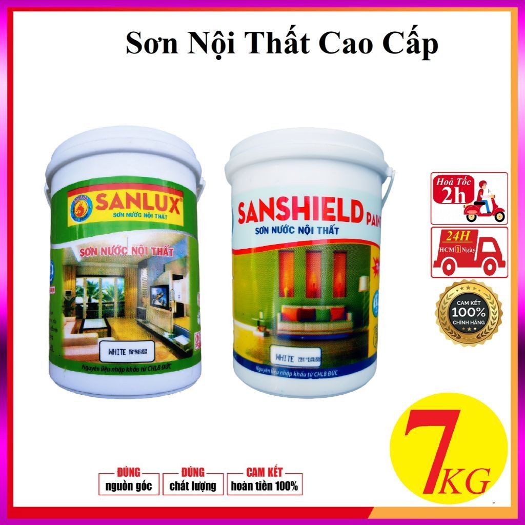Sơn nước SANLUX & SANSHIELD cao cấp 7kg đủ màu trang trí phòng decor phòng thay giấy dán tường