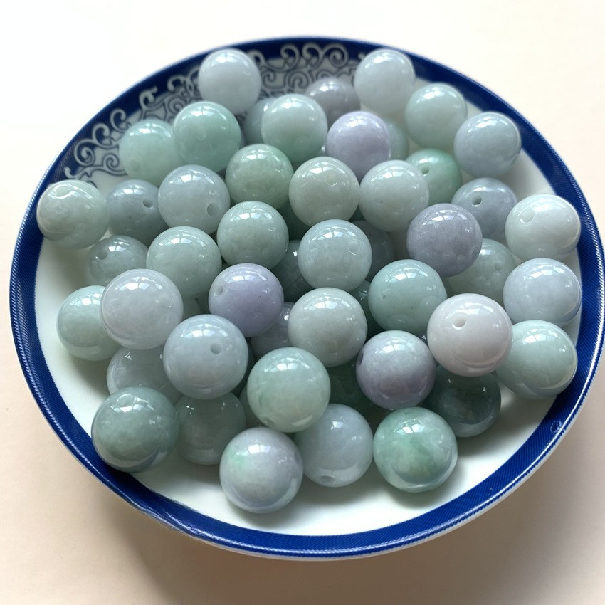 ((1 Cái / Giá) Tự Nhiên A Hàng Jadeite Ice Waxy Xanh Trắng Hạt Tròn 13 Mm Vòng Tay DIY Phụ Kiện