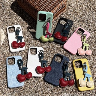 Mặt dây chuyền anh đào dễ thương Vỏ điện thoại da PU cho iPhone 15ProMax 14ProMax 11 12 13ProMax Vỏ cứng chống sốc
