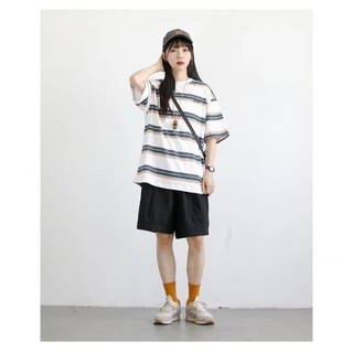 Áo thun nam LIVE GREA thời trang mùa hè đơn giản sọc retro hàng đầu dáng rộng cổ tròn tay ngắn