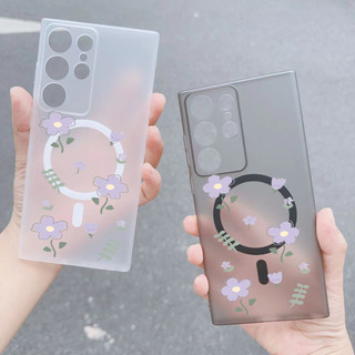 Vỏ PC cứng hình hoa tím cho Samsung s22 s22plus ultra Ốp điện thoại nữ tính S23 S23Plus s24 s24plus s24ultra Ốp điện thoại ví