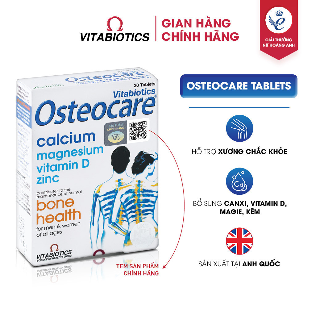 Viên Uống Chắc Khỏe Xương Vitabiotics Osteocare Bổ Sung Canxi, Vitamin D Và Khoáng Chất Thiết Yếu Hộp 30 Viên