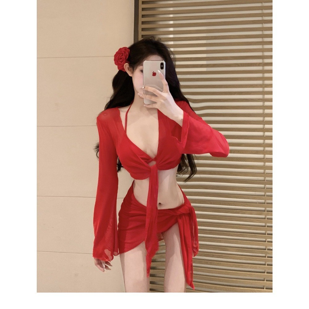 RICH-THEY Đồ Bơi Bikini Đỏ  Thời Trang Gợi Cảm Mới Bộ Đồ Bơi Xẻ Bốn Mảnh | BigBuy360 - bigbuy360.vn