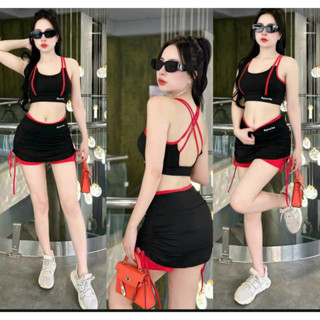 [Cực Hot] Mẫu váy đùi phối màu áo Bra dây lưng đi tập gym yoga aerobic,chất thun co giãn mặc thoáng khí vip2