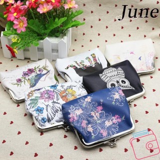 Ví Mini bỏ túi JUNE, Ví đựng tiền xu di động phong cách thông thường, Ví đựng tiền xu in hoa cổ điển PU dành cho nữ