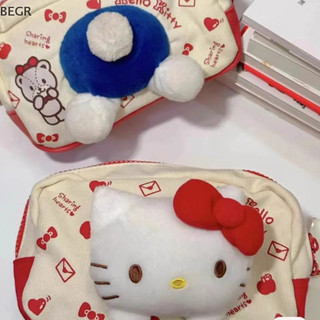 [Be] Túi đựng đồ trang điểm Sanrio Kawaii Hello Kitty hoạt hình Cô gái Túi đựng bút búp bê KT dễ thương dành cho sinh viên Dung tích lớn Túi đựng di động có dây kéo vn