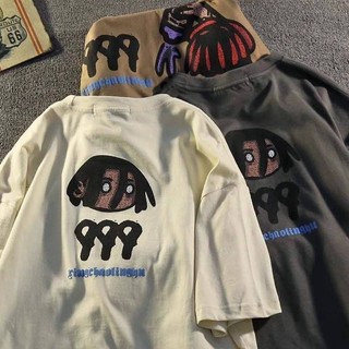 Heavy Cotton American Fashion Brand Cartoon Hip Hop Character Short-Sleeved T-shirt Men's Summer Ins Loose Street Top DXA6