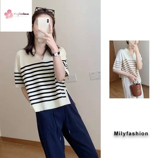 Áo Thun Polo Tay Ngắn Dáng Rộng Họa Tiết Kẻ Sọc Cổ Điển Thời Trang Mùa Hè Cho Nữ T Xg96
