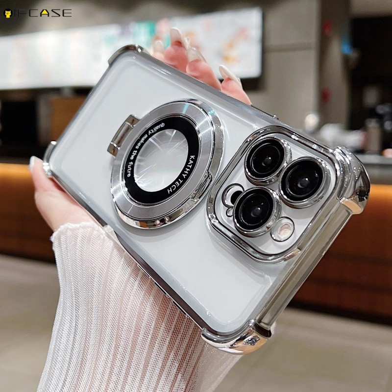 Dành Cho Xiaomi Poco C65 C55 F6 F5 X6 X3 M6 M2 Pro NFC F3 Ốp Điện Thoại Có Phim Ống Kính Giá Đỡ Từ Tính Mạ Sáng Trong Suốt Bốn Góc Vỏ Mềm Chống Sốc