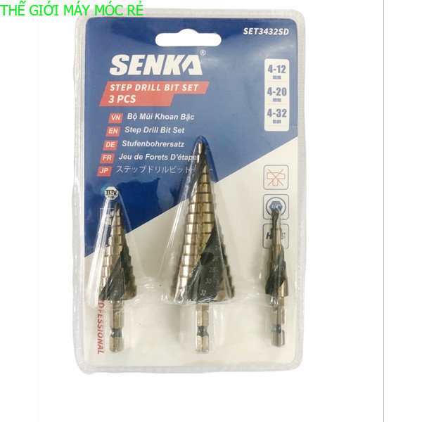 Bộ 3 mũi khoan tháp xoắn SENKA 4-12mm,4-20mm,4-32mm  cao cấp Thế giới máy móc rẻ