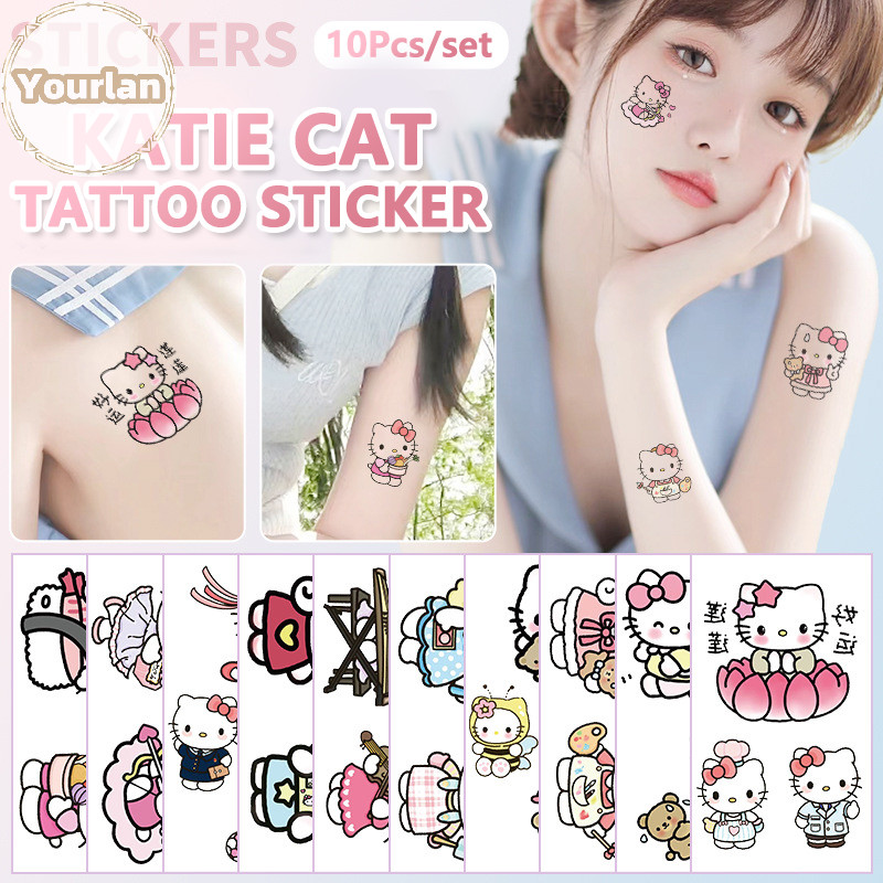Yourlan 10 Chiếc Kawaii Sanrio Hello Kitty Hình Xăm Dán Kt Mèo Chống Thấm Nước Miếng Dán Hoạt Hình Đề Can Bé Gái Trẻ Em Quà Tặng Sinh Nhật Đồ Chơi Trẻ Em VN