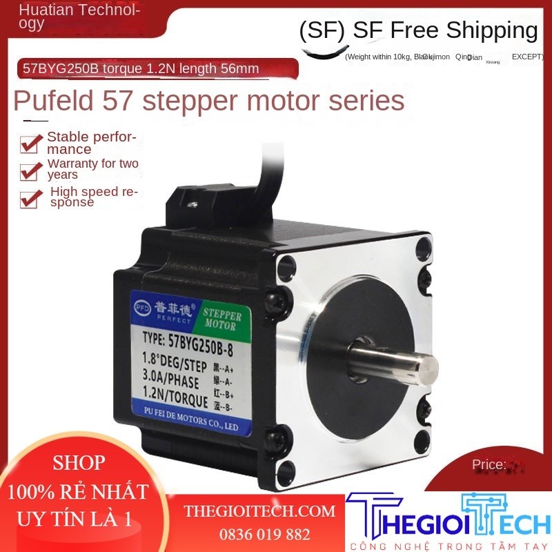 57 Động Cơ Bước 57byg250b, Động Cơ Máy Khắc 1.2n. M Mô-men Xoắn Dài 56Mm 3A, Động Cơ Pufid