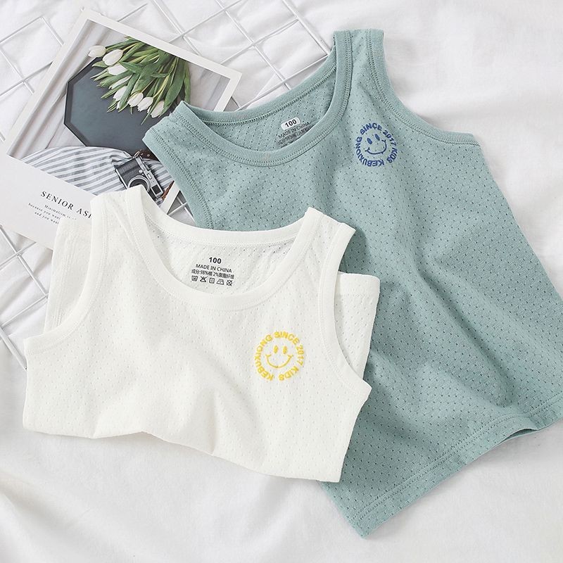 Áo Vest Cotton trẻ em mỏng bé mặc lưới thoáng khí cho bé trai Hình chữ I Hurdle Ba
