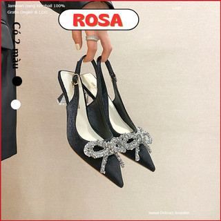 Giày cao gót bít mũi khóa cài singblack nơ đá xoàn gót nhọn 7p sang chảnh CG-0656 ROSA