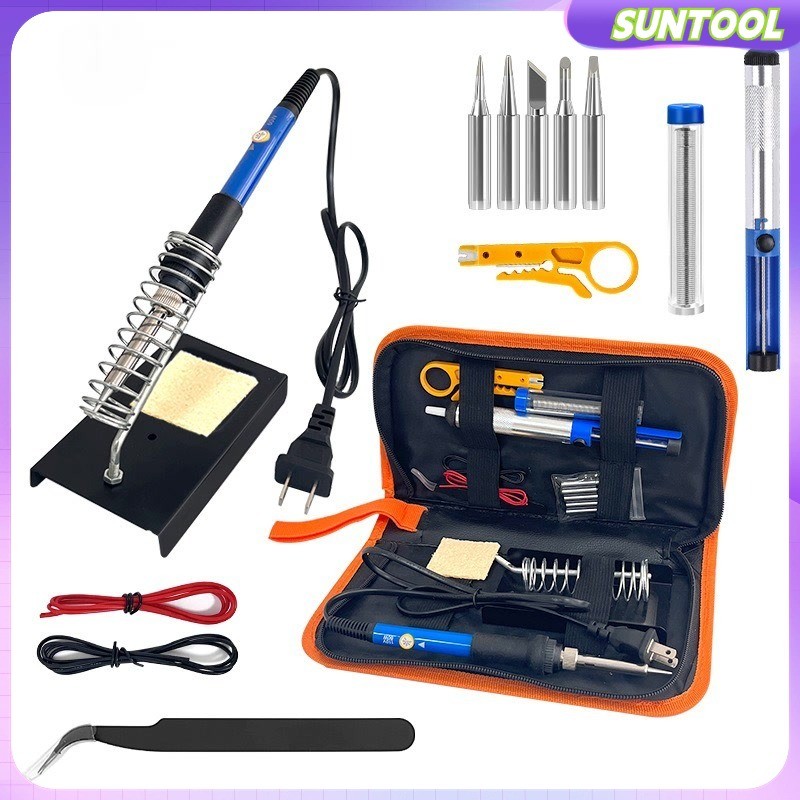 SUNTOOL bộ 15 món Mỏ hàn thiếc điều chỉnh nhiệt độ, máy hàn chì mini, mỏ hàn tq936 60w 220v và phụ kiện hàn, thiếc hàn