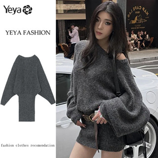  Áo len nữ YEYA Thời trang khí chất eo mỏng vừa vặn áo len lệch vai Tay áo dơi dệt kim váy áo len 