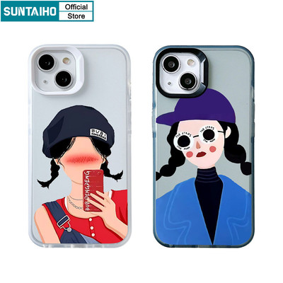 Suntaiho Vỏ Ngộ nghĩnh Họa Tiết Cô Gái Hoạt Hình Trong Suốt Mờ Dành Cho Iphone 15 14 12 13 11 Pro Max IP 7 8 Plus Iphon X Xs XR Xs Max TPU Silicon Mềm Cao Cấp Chống Sốc Ốp điện thoại