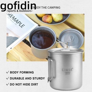 Gofidin Cốc nước dã ngoại 420ML, Titan nguyên chất có tay cầm có thể gập lại Cốc titan, Nước sôi di động siêu nhẹ có nắp Cốc cắm trại cắm trại
