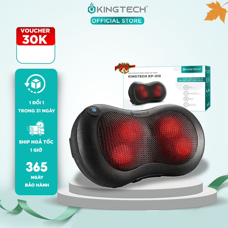 Gối Massage Nhiệt Hồng Ngoại KINGTECH KP-315 - 4 Bóng Xoay - Chuyên Sâu Cổ Vai Gáy, Thắt Lưng - Chín