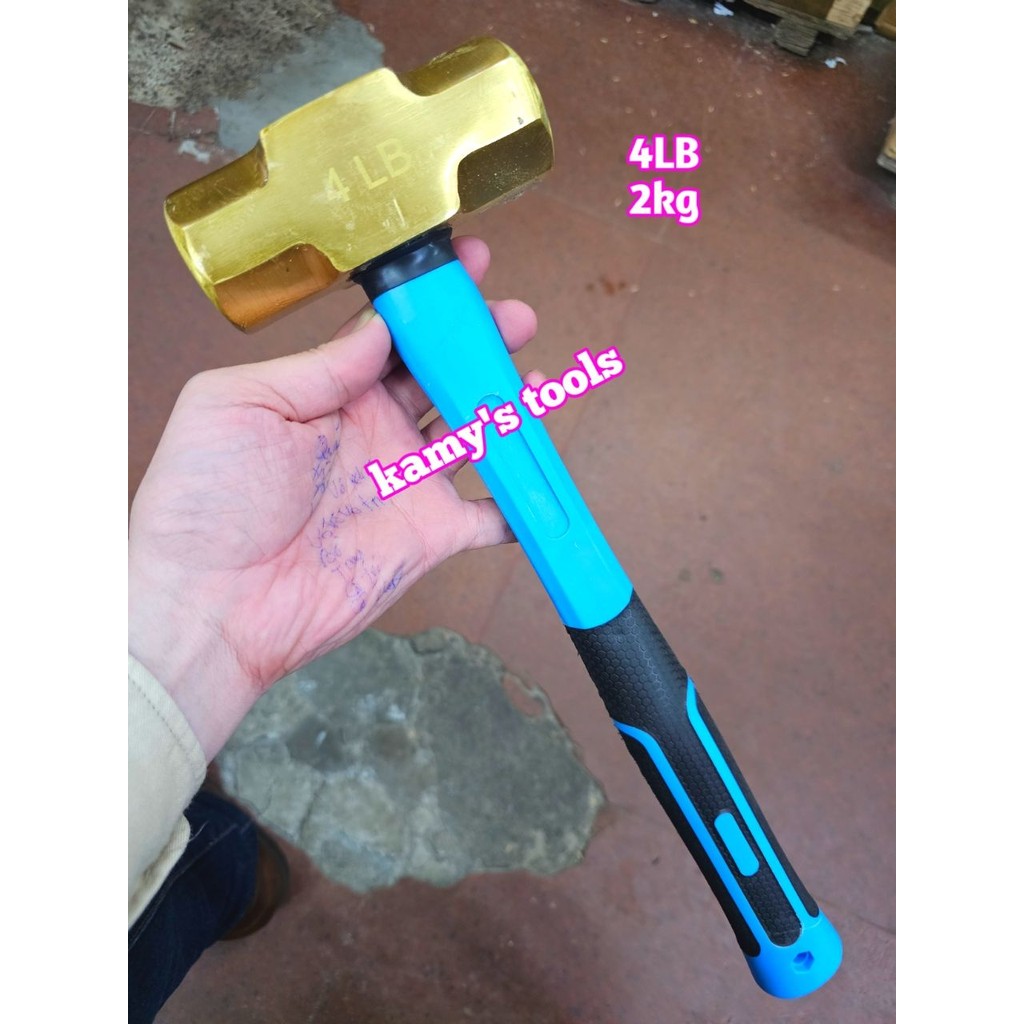 Búa đồng thau đầu lục giác 2kg 2000g 4LB cán nhựa dài 405mm kamytools BHCP-04