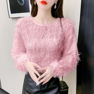 Áo voan ngắn tua rua Jiashucheng áo rộng rãi Kiểu mới phong cách Hàn Quốc mùa thu cho nữ áo mặc trong dài tay dễ phối