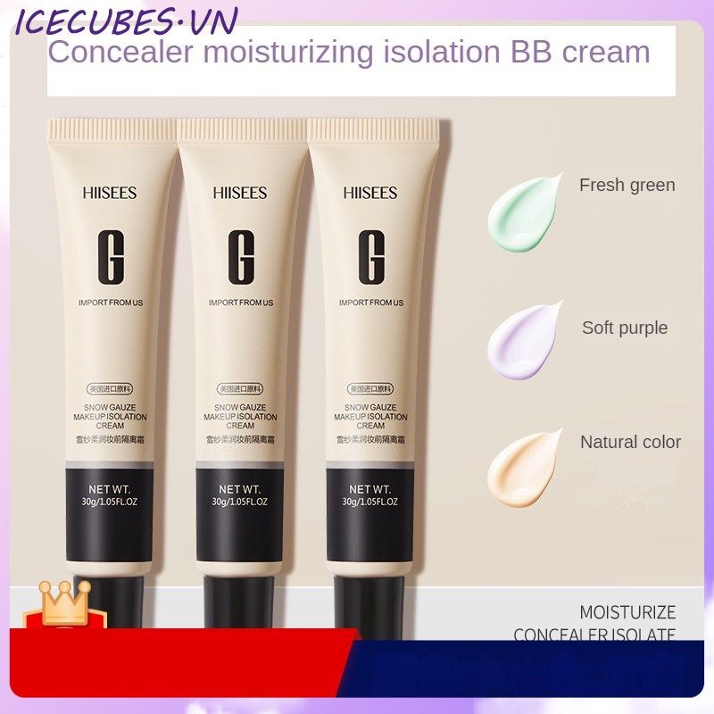 Kem nền Bb Hiisees Isolation Cream, Kem nền dạng lỏng trang điểm không thấm nước Nude, Kem che khuyết điểm, Kem nền Bb kiềm dầu làm sáng da lâu trôi Mỹ phẩm ICECUBES