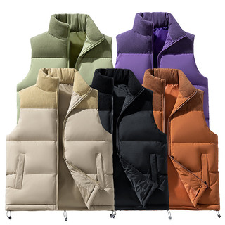 Hàng sẵn có cho nam Áo dày Plus Cotton Plus Áo khoác vải nhung lông cừu ngoài trời Áo khoác chống gió không tay Cổ đứng Áo Vest trẻ trung Áo khoác đệm Cotton ấm áp Áo khoác nam nữ mùa thu đông Áo Vest dáng rộng thông thường V