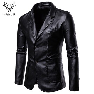 Áo khoác nam HANLU, da PU, mỏng, trưởng thành, công sở giản dị, đơn sắc, đa năng, áo khoác ve áo