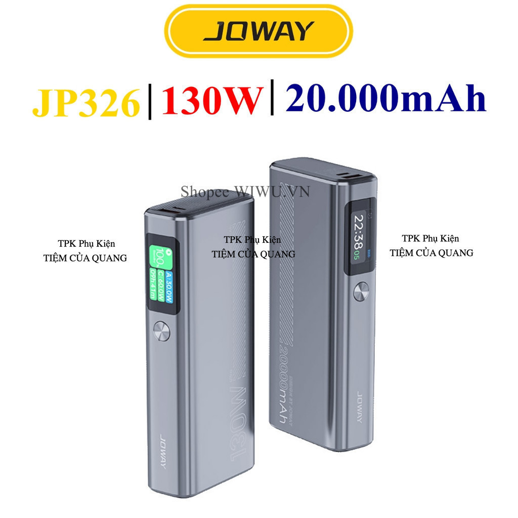 Pin/Sạc Dự Phòng Dung Lượng 20000mAh Joway JP323 Hỗ Trợ Sạc Nhanh Công Suất 130W Cho Laptop, điện th