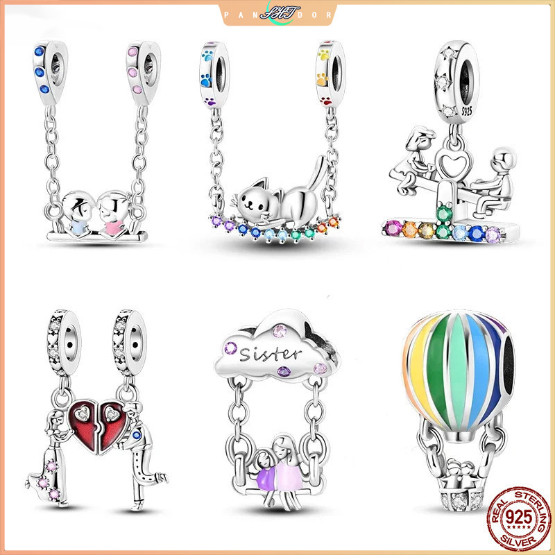 S925 Bạc Cặp Đôi Tình Nhân Chị Em Xoay Mặt Dây Chuyền Quyến Rũ Phù Hợp Với Ban Đầu Pandora Vòng Tay 