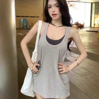 Hot Girl đường phố kiểu Mỹ mặc thường ngày áo ba lỗ mẫu mỏng form rộng cổ chữ U mùa hè cho nữ áo hai dây thể thao