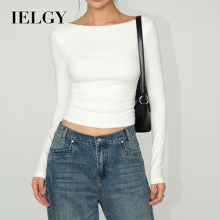  Áo thun dài tay bó sát màu đen IELGY Áo ngắn nữ 
