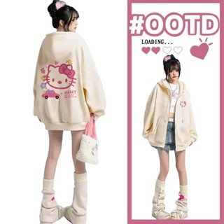  Phong Cách Ngọt Ngào Hello Kitty Hoạt Hình Dễ Thương In Hình Áo Khoác Nữ Thu Đông Áo Cardigan Cặp Đôi Dài Tay Top 