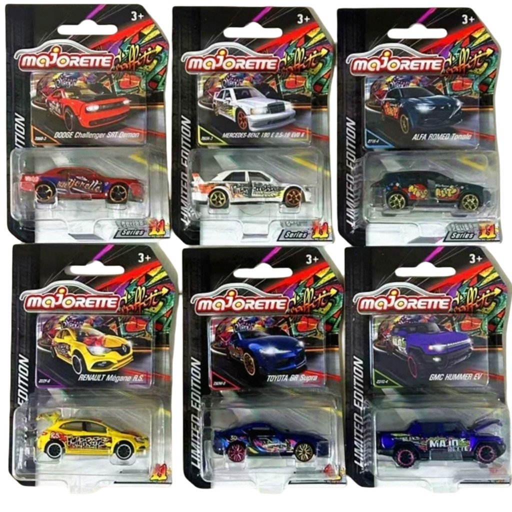 Majorette Graffiti Edition Mercedes-Benz 190E & Alfa Romeo 1: 64 Diecast Metal Car Duo – Bộ đồ chơi 