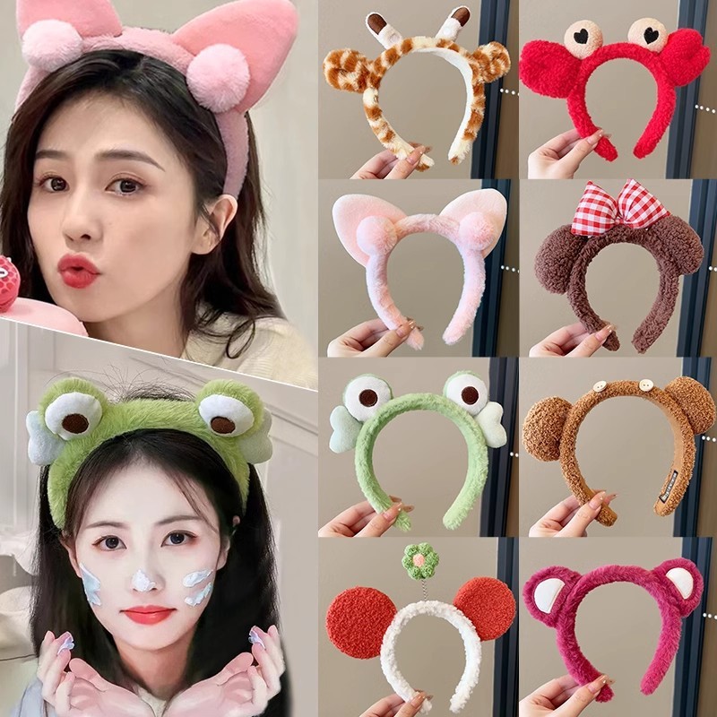 Băng đô rửa mặt dễ thương cho nữ, băng đô hoạt hình bông mềm, phụ kiện tóc tiện dụng