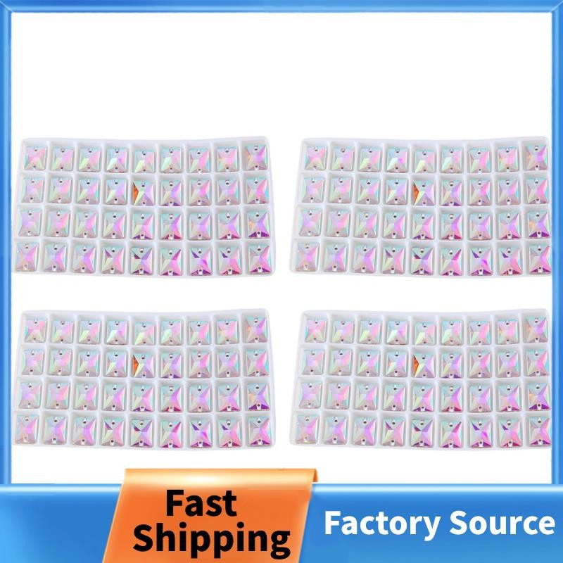 Vuông May Trên Đá Pha Lê Trong Suốt AB Màu May May Thủy Tinh Hạt Flatback 2 Lỗ Đầm Làm