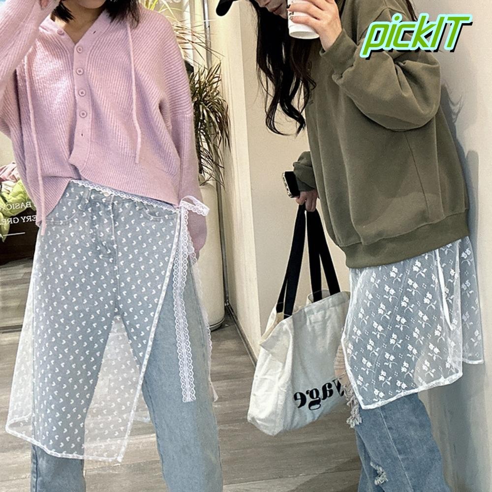 PICKIT Váy bông tai kẹp ren vintage, thiết kế layer nữ tính