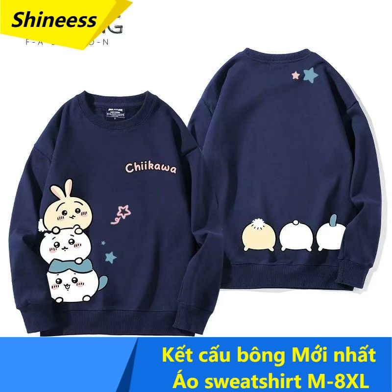 [Shineess] Áo nỉ M-8XL Cotton Phim hoạt hình Nhật Bản Chiikawa Series Ba đứa nhỏ nằm xuống Áo len cổ