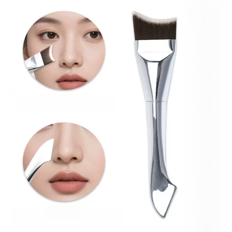 Bàn chải nền phẳng mạ điện bằng nhựa Đầu phẳng Không ăn bột Mặt nạ trang điểm di động Bàn chải làm đ