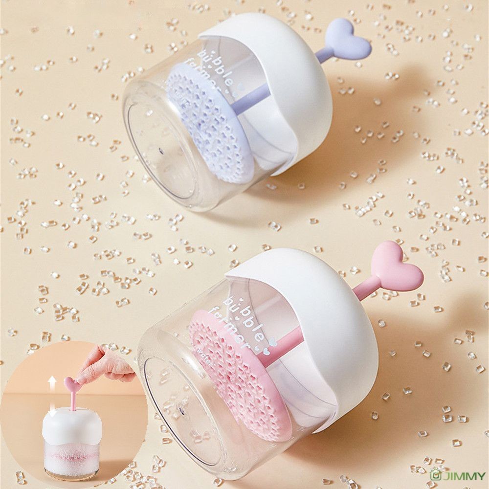 Trong Suốt Hình Trái Tim Tạo Bọt Máy Làm Sạch Da Mặt Bong Bóng Cựu Rửa Mặt Thiết Bị Tạo Bọt Chăm Sóc